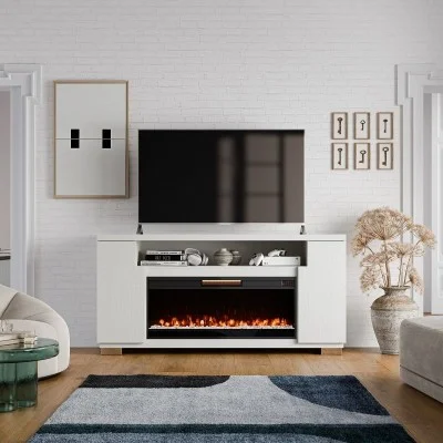 Contemporary Oak Console 86" Tv - White